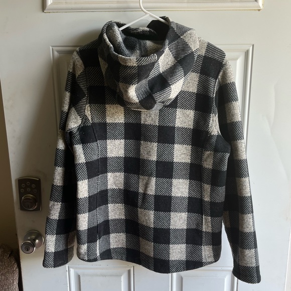 The North Face Plaid Fleece Cowl Turtleneck Crescent Hooded Sweater Pullover EUC - Picture 2 of 4